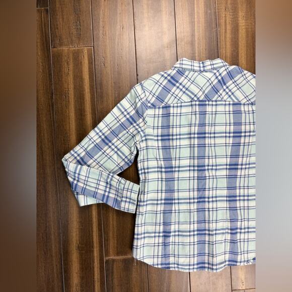 Size XS L.L.Bean Blue & White Soft Plaid Flannel Long Sleeved Shirt Gorpcore - Picture 7 of 9